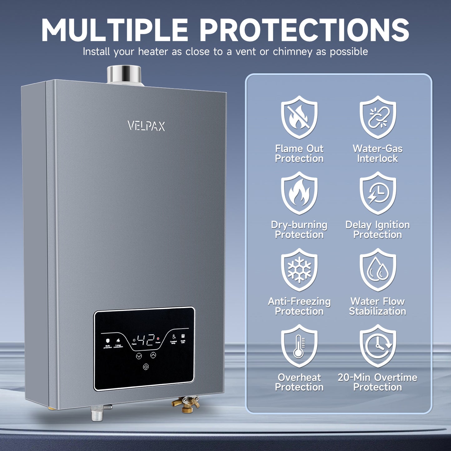 Natural Gas Tankless Water Heater, 4.21GPM 16L Indoor,Instant Hot Natural Gas Water Heater with Multi-Protection (Gray)