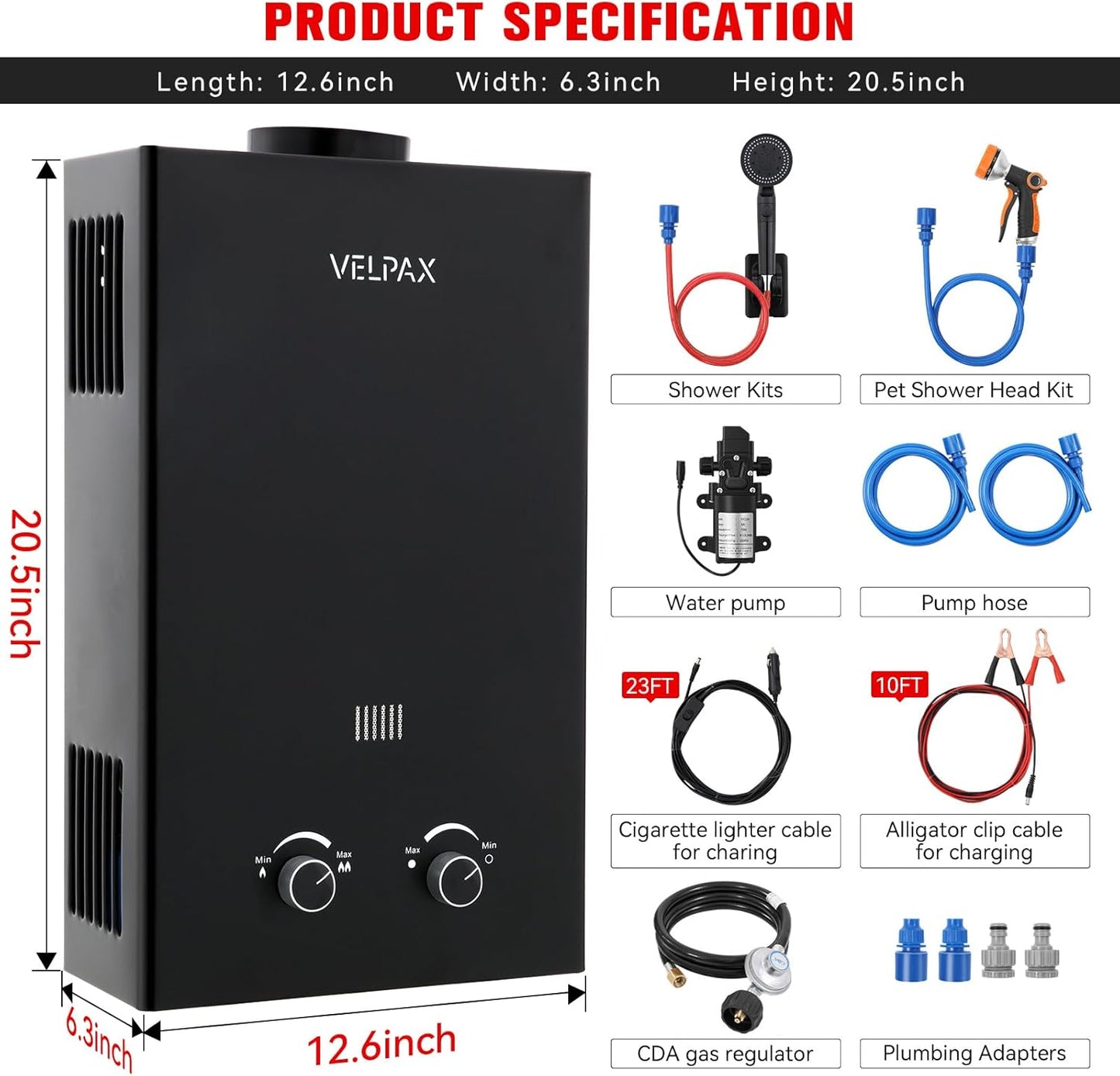 Tankless Water Heater Propane,2.11GPM 8L Outdoor Portable Water Heater,with 2 GPM Water Pump, with Digital Display Multi-Protection for Camping Trips Boat Cabins