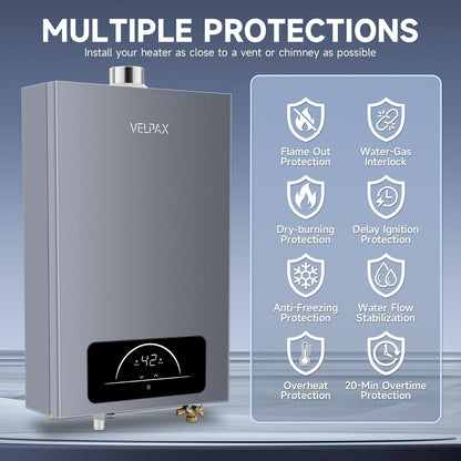 Natural Gas Tankless Water Heater,4.74GPM 18L Indoor,Instant Hot Gas water heater,Constant Natural Water Heater with Fahrenheit Digital Display,Multi-Protection