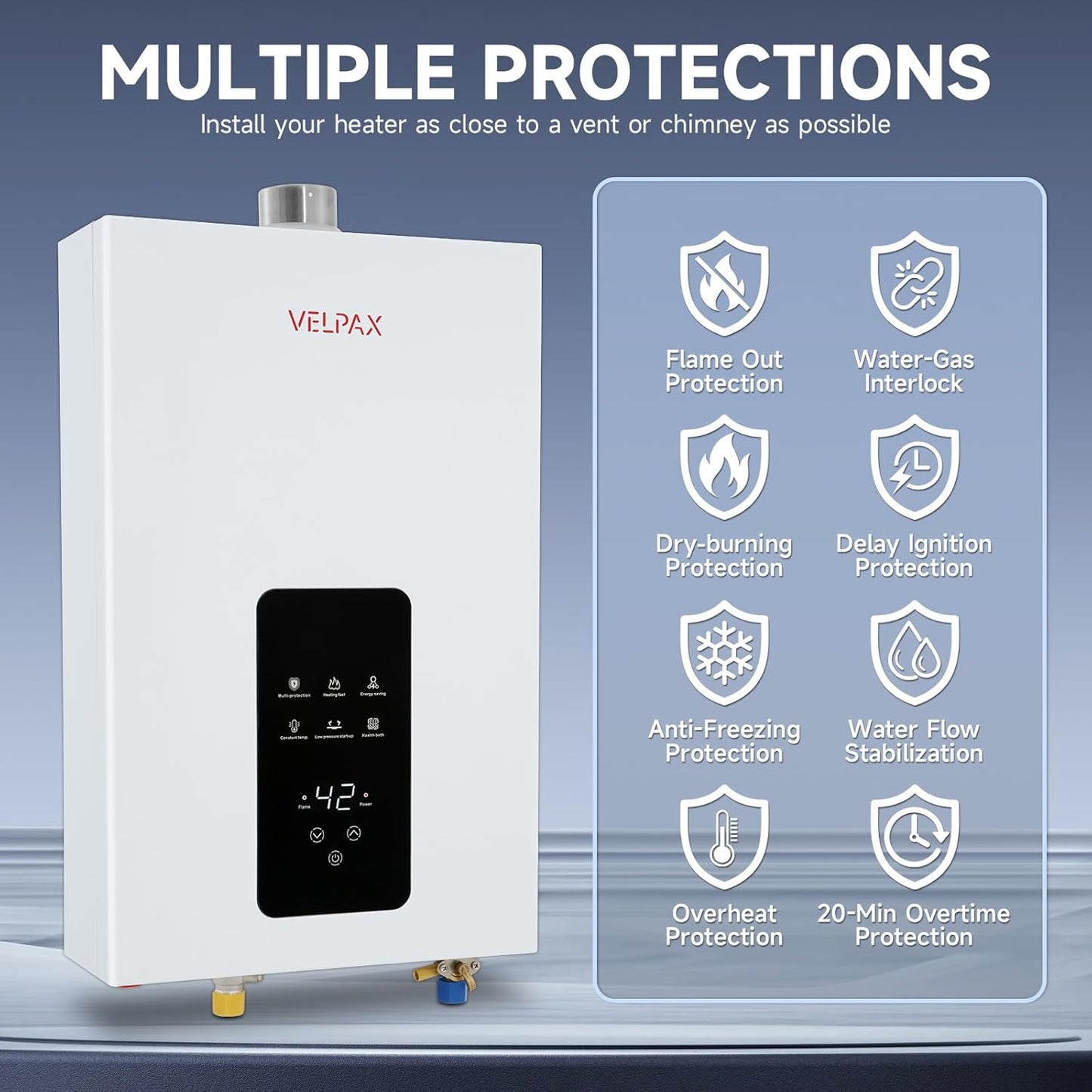 Natural Gas Tankless Water Heater, 4.21GPM 16L Indoor,Instant Hot Natural Gas Water Heater with Multi-Protection