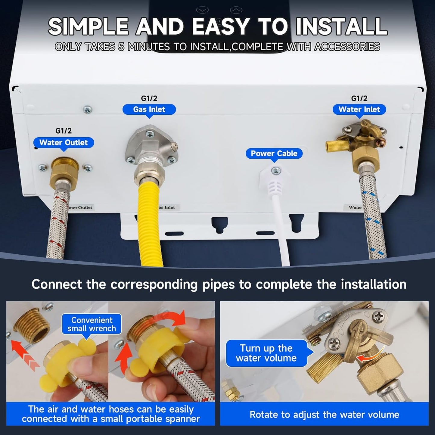 Natural Gas Tankless Water Heater, 4.21GPM 16L Indoor,Instant Hot Natural Gas Water Heater with Multi-Protection