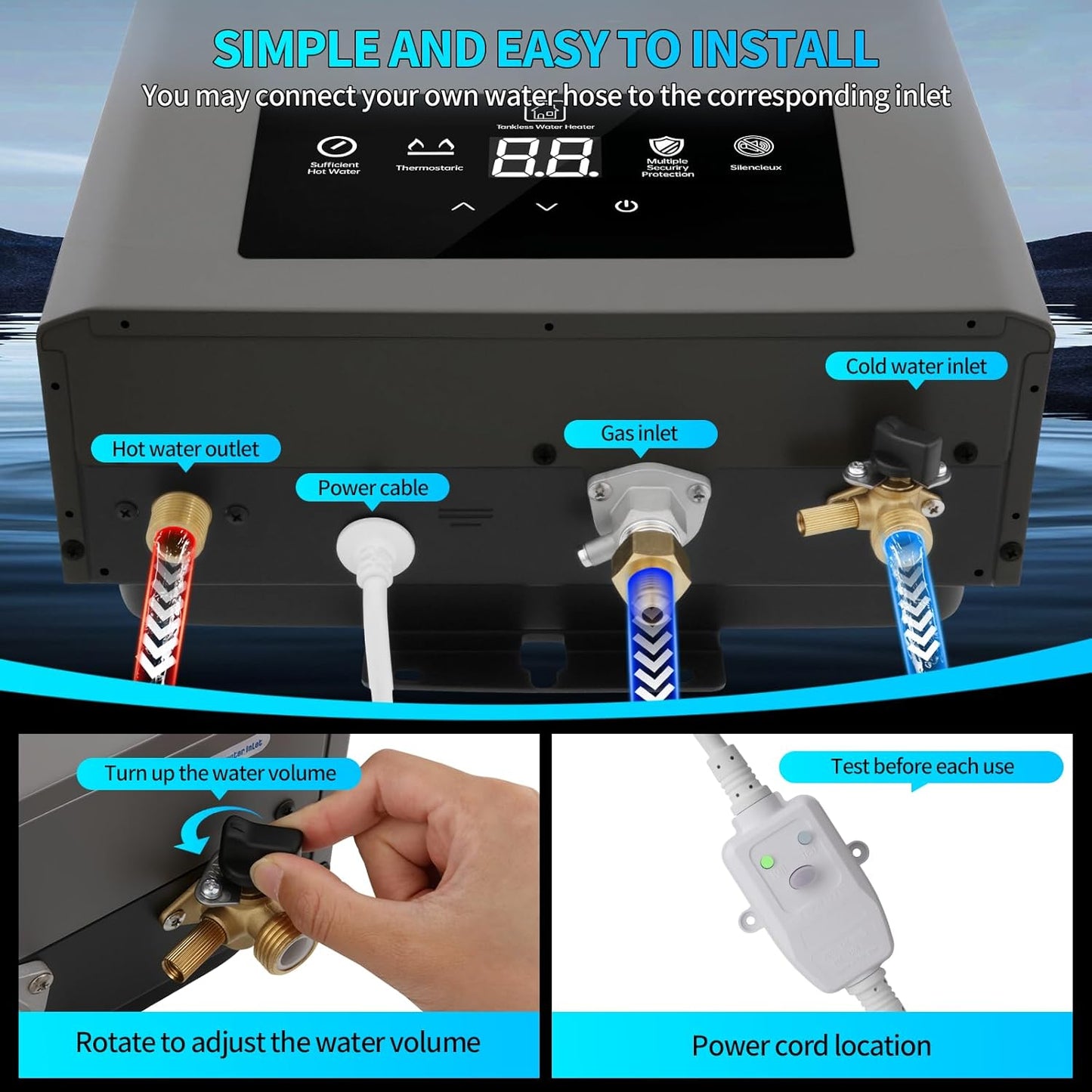 Natural Gas Tankless Water Heater,Indoor 4.74GPM 18L,Constant natural gas Tankless water heater,Instant Hot Natural Gas Water Heater with Multi-Protection