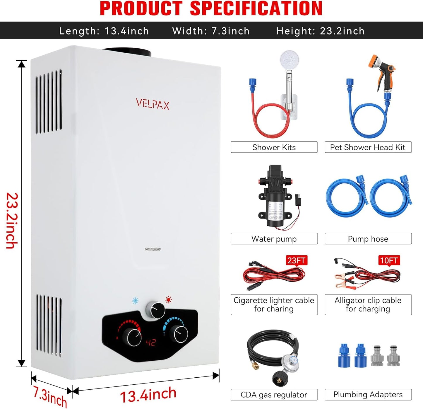 Tankless Water Heater Propane,3.18GPM 12L Outdoor Portable water heater,with 2 GPM Water Pump, Instant Propane water heater with Digital Display Multi-Protection for Camping Trips Boat Cabins