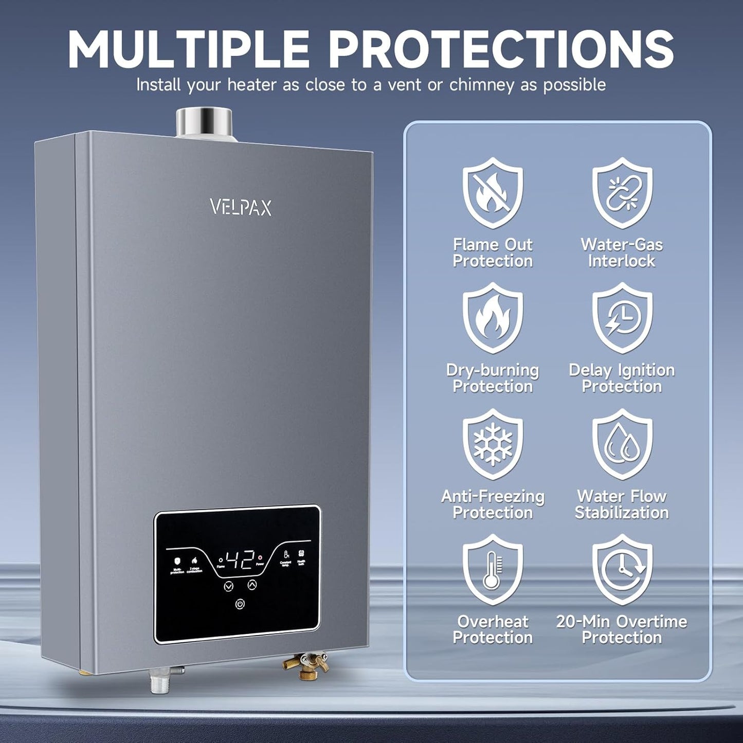 Propane Tankless Water Heater, 4.21GPM 16L Indoor,Constant propane water heater,Instant Hot Propane Gas Water Heater with Multi-Protection