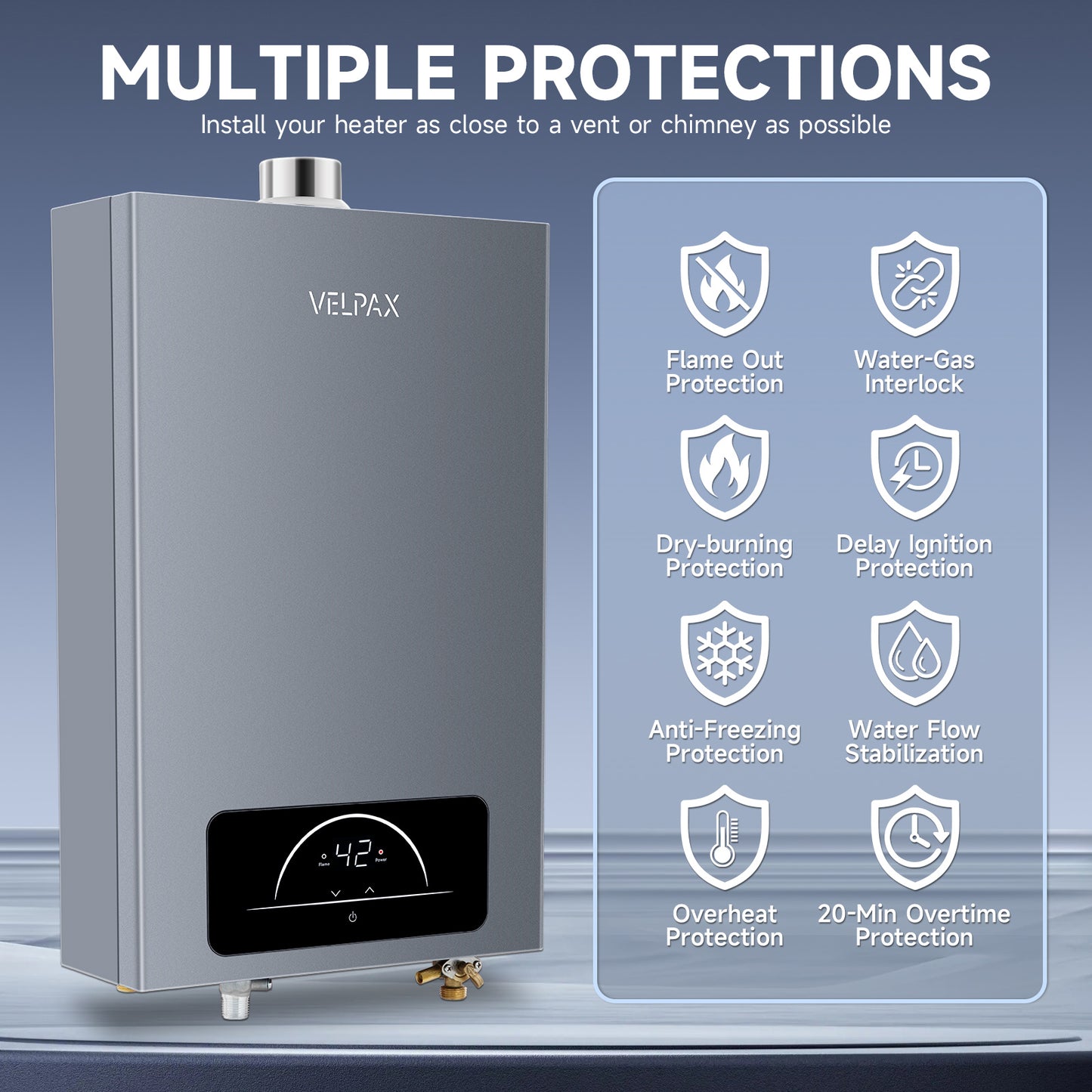 Propane Tankless Water Heater 4.74GPM 18L Indoor Constant propane water heater,lnstant Hot Propane Gas water heater with Multi-Protection