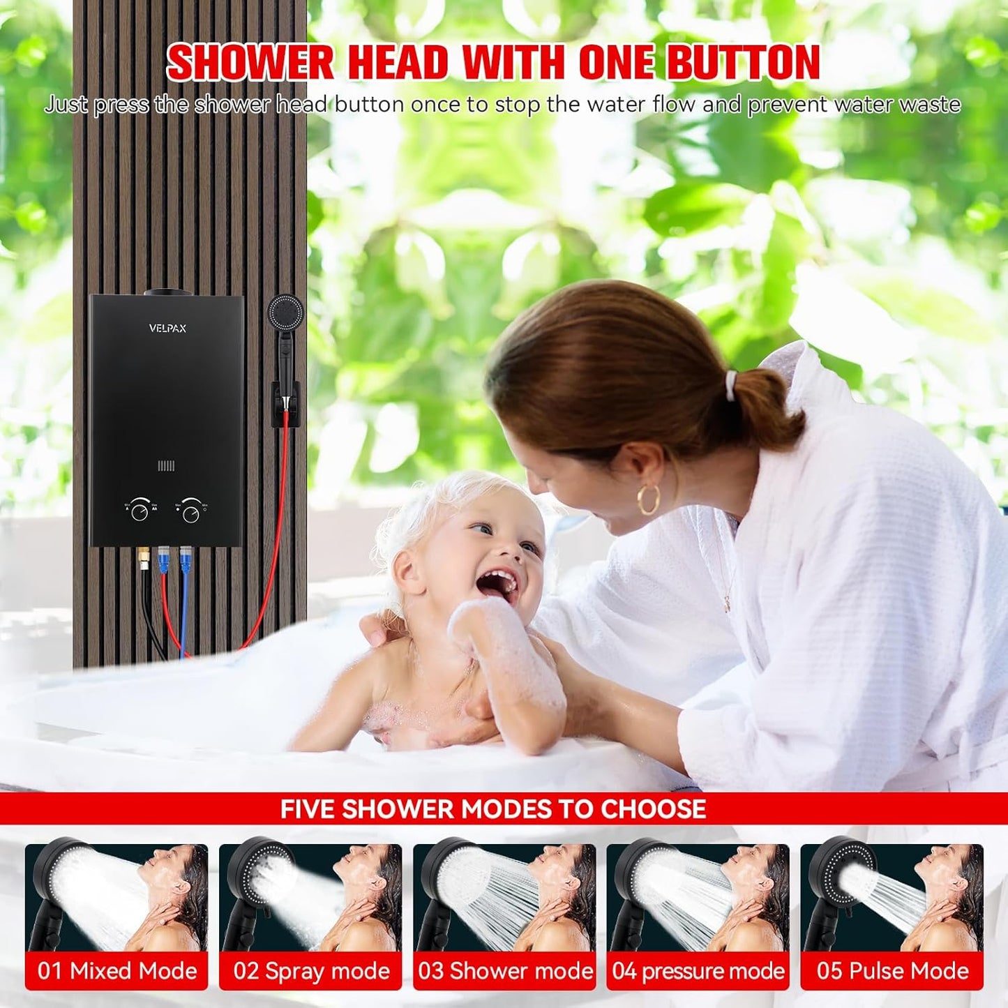 Tankless Water Heater Propane,2.11GPM 8L Outdoor Portable Water Heater,with 2 GPM Water Pump, with Digital Display Multi-Protection for Camping Trips Boat Cabins