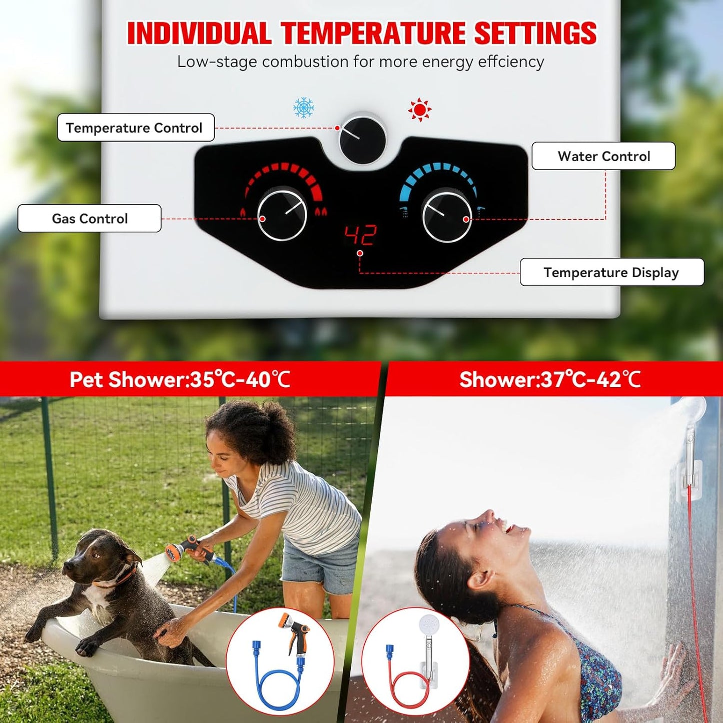 Tankless Water Heater Propane,3.18GPM 12L Outdoor Portable water heater,with 2 GPM Water Pump, Instant Propane water heater with Digital Display Multi-Protection for Camping Trips Boat Cabins