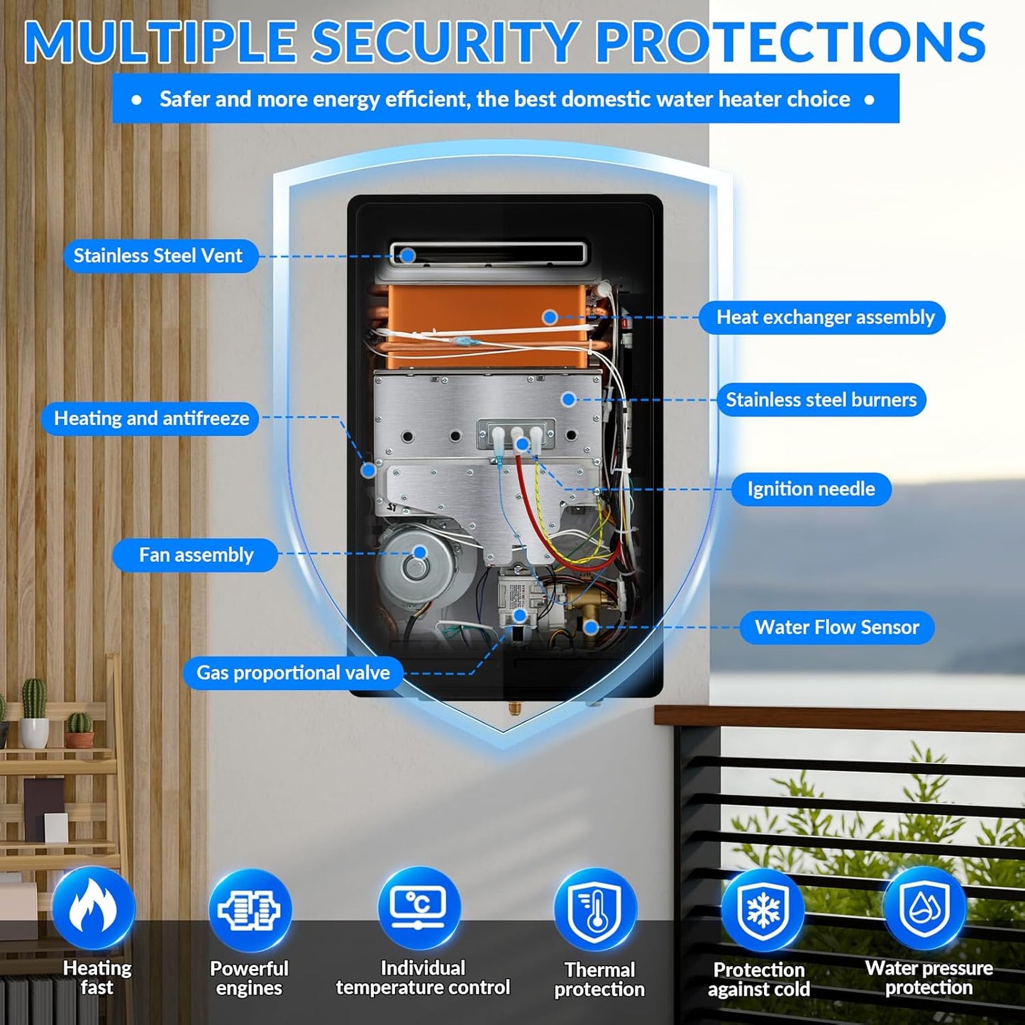 Natural Gas Tankless Water Heater,5.26GPM 20L Outdoor,Instant Hot Natural Gas Water Heater with Fahrenheit Digital Display,Multi-Protection