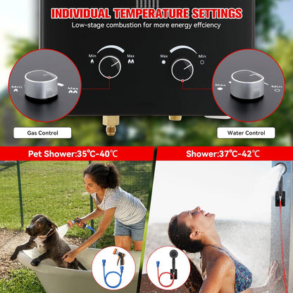 Tankless Water Heater Propane,2.11GPM 8L Outdoor Portable Water Heater,with 2 GPM Water Pump, with Digital Display Multi-Protection for Camping Trips Boat Cabins