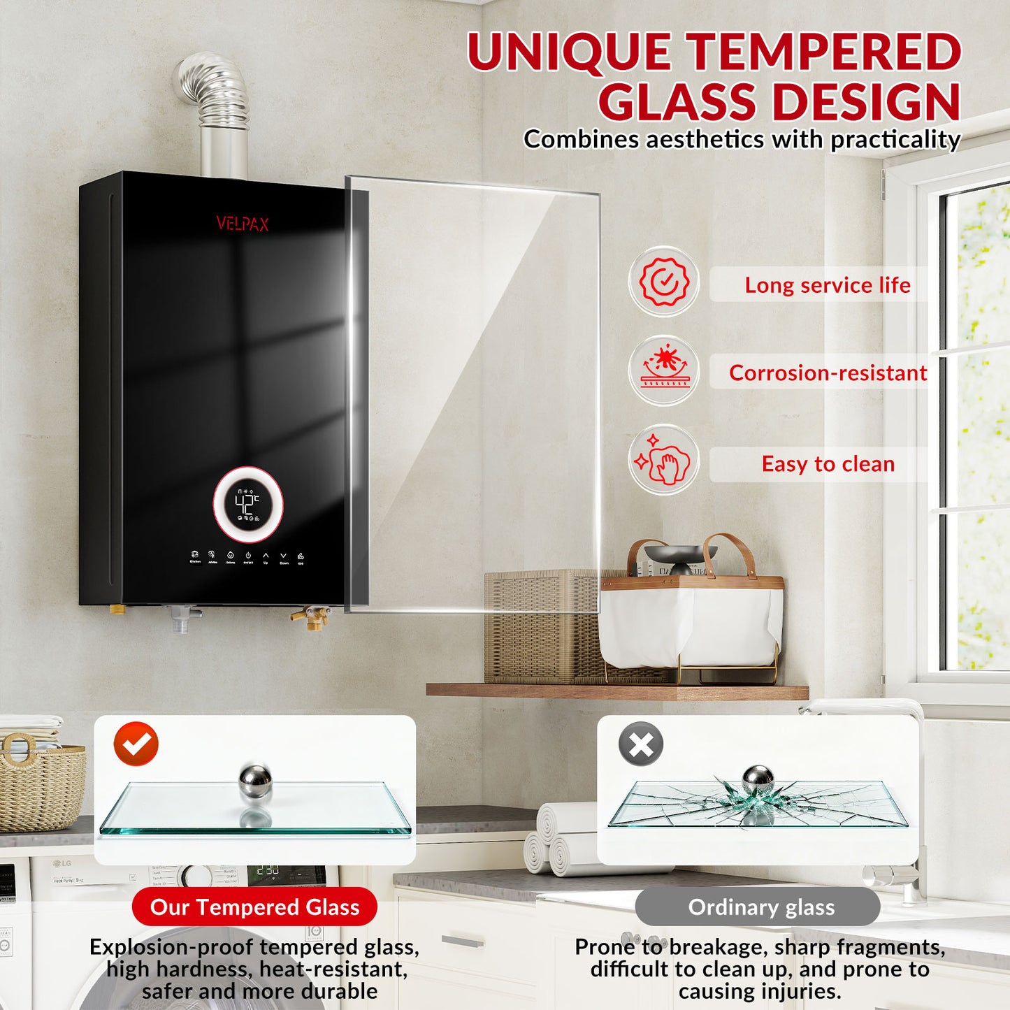 Tankless Water Heater Propane, 4.21GPM 16L Indoor Instant Hot Water Heater with Digital Fahrenheit Display Multi-Protection Constant Temperature for Home & Apartment