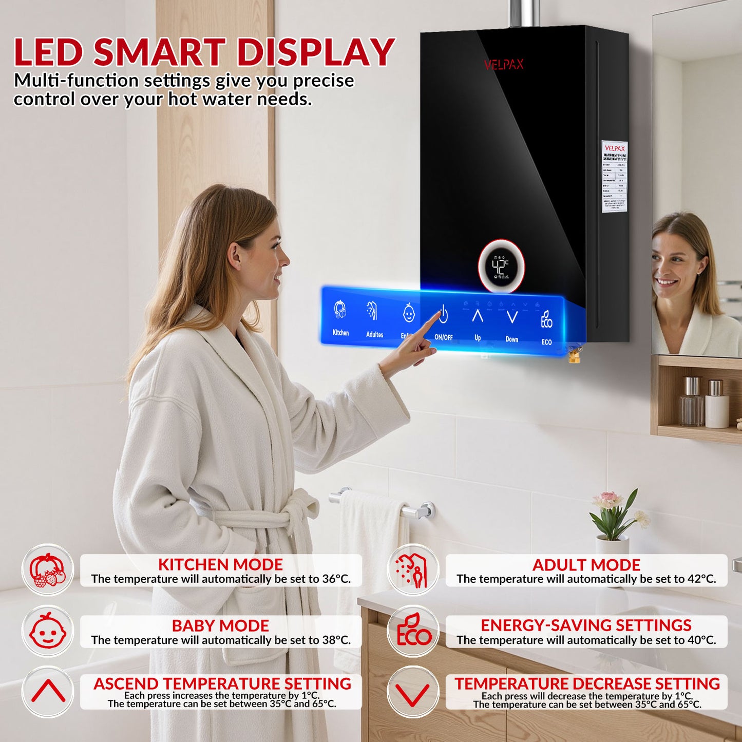 Tankless Water Heater Natural Gas, 4.21 GPM 16L Indoor Instant Hot Water Heater with Digital Fahrenheit Display Multi-Protection Constant Temperature for Home & Apartment