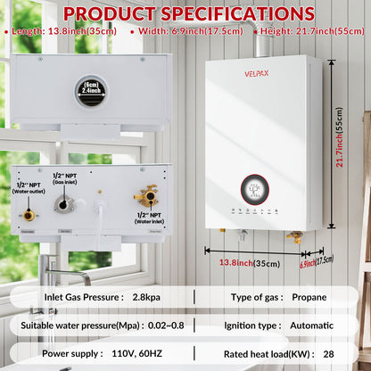 Tankless Water Heater Natural Gas, 4.74 GPM 18L Indoor Instant Hot Water Heater with Digital Fahrenheit Display Multi-Protection Constant Temperature for Home & Apartment